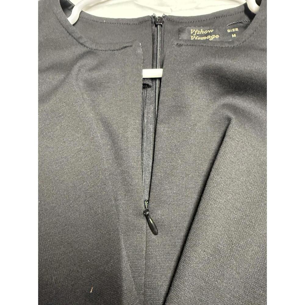 Power Glam Black Edgy Front & Back Zipper Sassy Work to Date Dress Metro Vibe - Picture 8 of 11